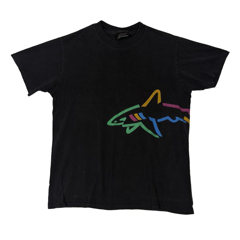 Greg Norman Shark T-Shirt Mens Small Black Faded Performance Golf Athletic Tee